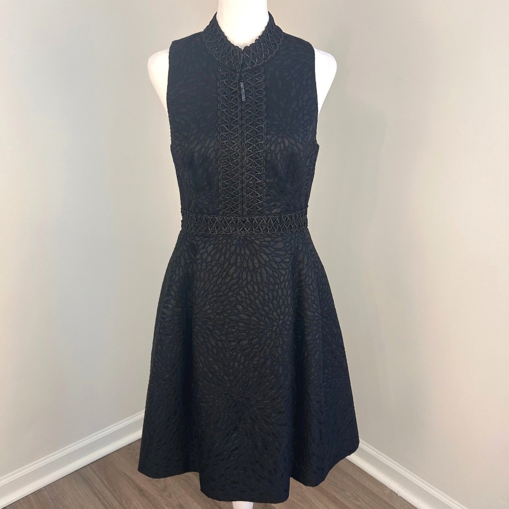 Lilly Pulitzer Franci Dress Women Size 4 Black Onyx Lagoon Jacquard Cocktail LBD - Picture 2 of 12